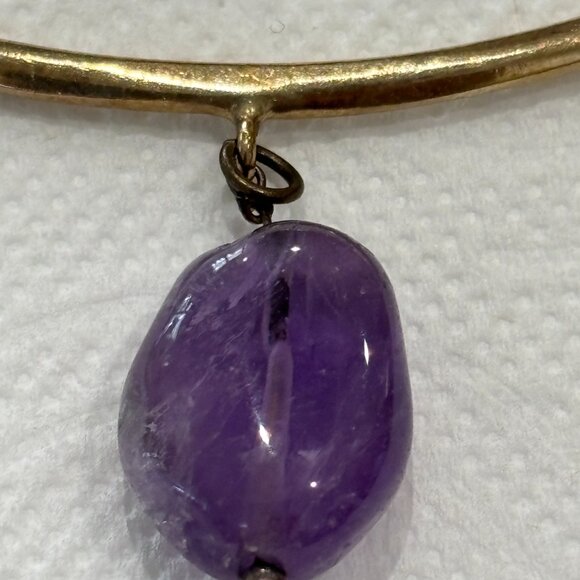 Gold tone Silver 925 Oval Vermeil Purple Amethyst Dangle Charm Bangle Bracelet - Picture 6 of 12